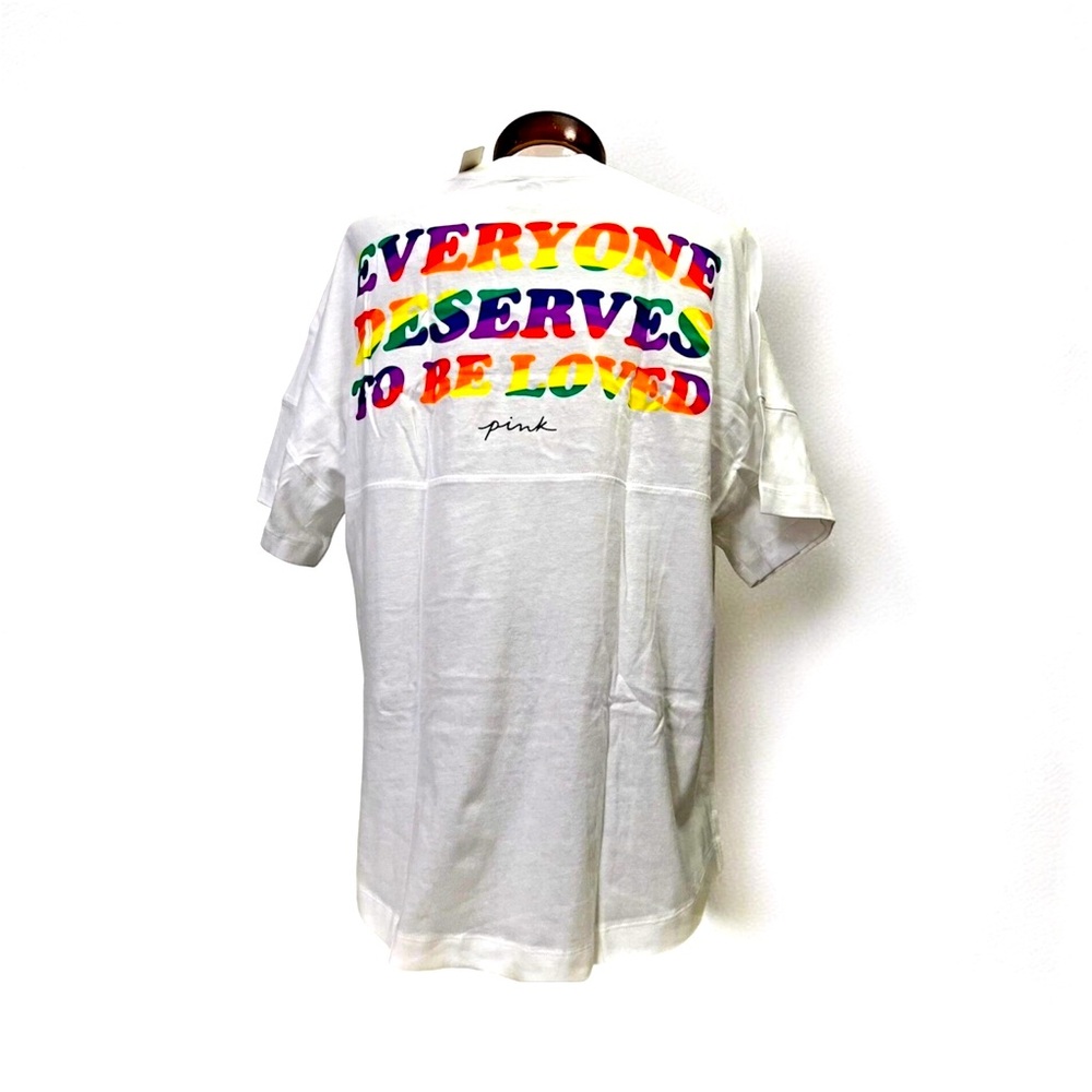 Victoria’s Secret Pink Cotton Oversized Tee in Rainbow Logo NWT